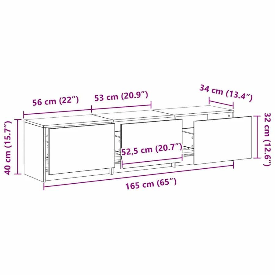 Meuble TV avec LED avec bandes LED Bois ancien 165 x 34 x 40 cm - 14