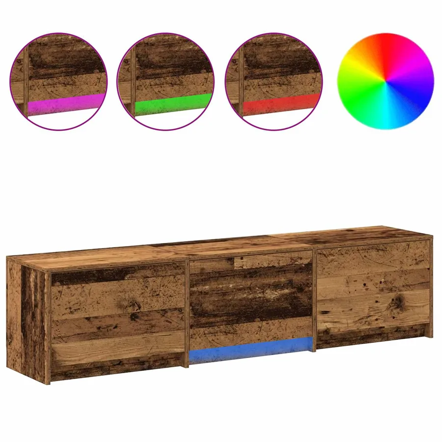 Meuble TV avec LED avec bandes LED Bois ancien 165 x 34 x 40 cm - 4