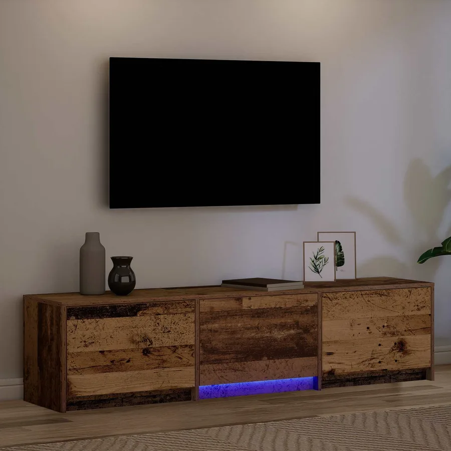 Meuble TV avec LED avec bandes LED Bois ancien 165 x 34 x 40 cm - 5