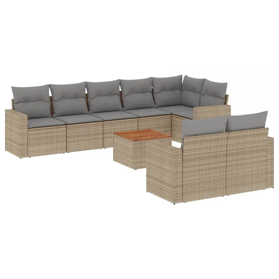 Salon de jardin avec coussins 9 pcs beige résine tressée - 2