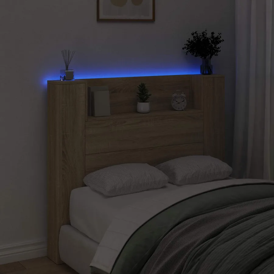 Tête de lit de rangement avec LED Chêne Sonoma - 4