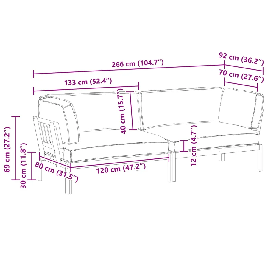 Ensemble de Canapés Uni 2 pcs Beige Bois d'Acacia Massif - 15