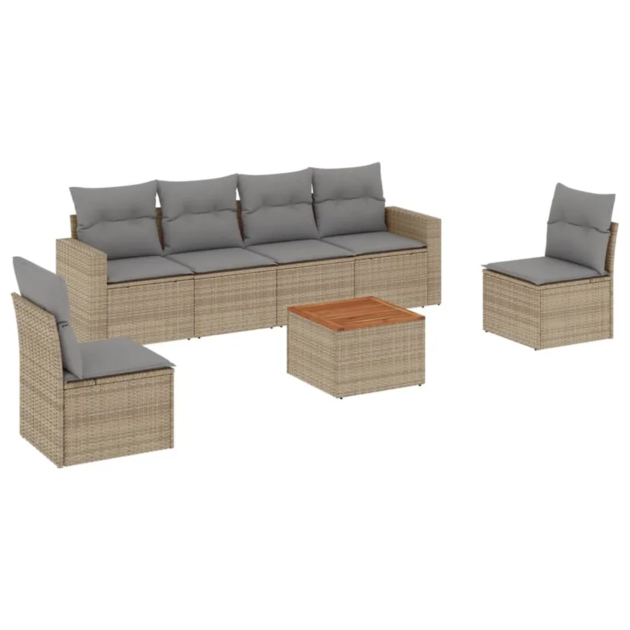 Salon de jardin avec coussins 7 pcs beige résine tressée - 2