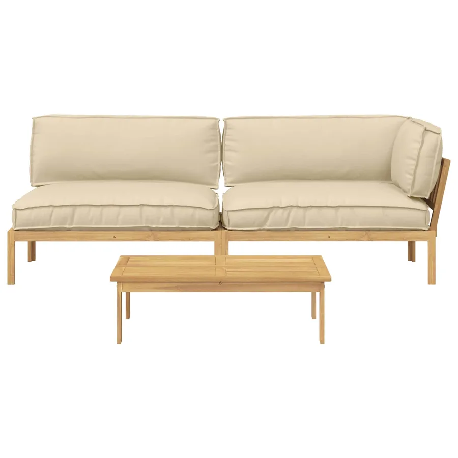 Ensemble de Canapés Uni 3 pcs Beige Bois d'Acacia Massif - 10