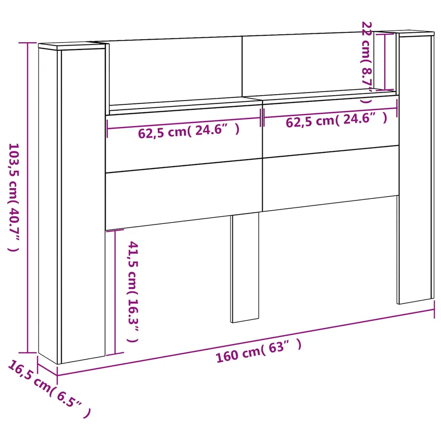 Tête de lit de rangement avec LED Chêne fumé Bois d'ingénierie - 14