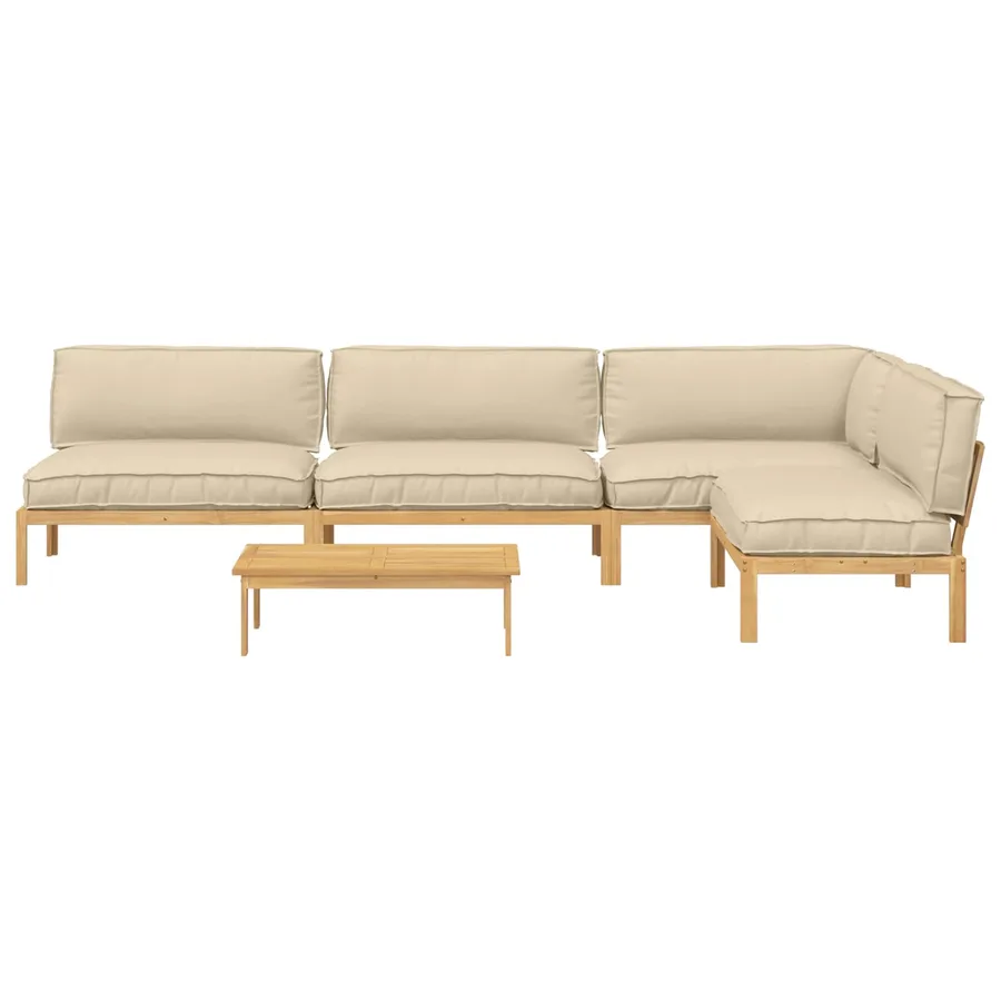 Ensemble de Canapés Uni 5 pcs Beige Bois d'Acacia Massif - 8