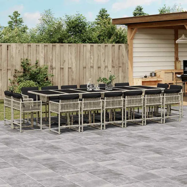 Ensemble à manger de jardin et coussins 17 pcs gris clair rotin