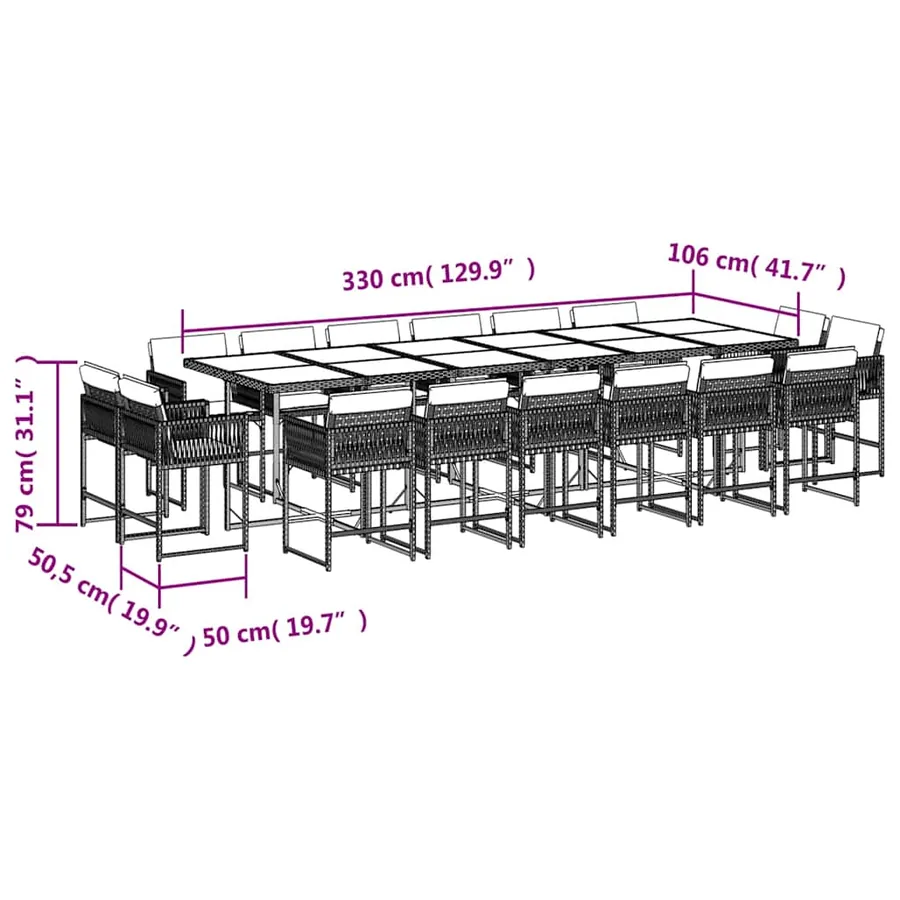 Ensemble à manger de jardin et coussins 17 pcs gris clair rotin - 8