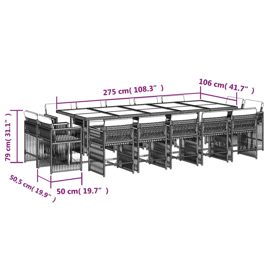 Ensemble à manger de jardin et coussins 15 pcs gris clair rotin - 8