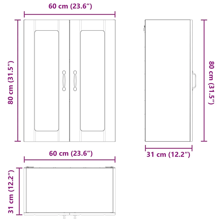 Cabinet en verre mural LUCCA Sonoma gris 60 x 31 x 80 cm - 12