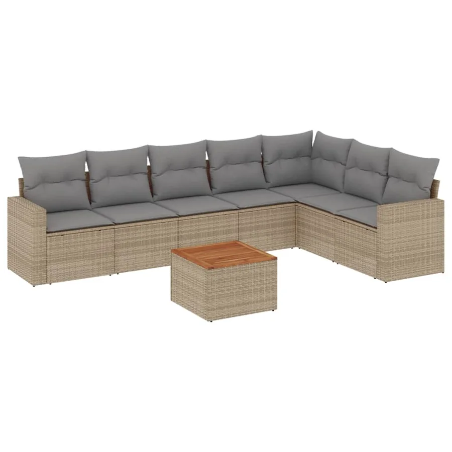 Salon de jardin avec coussins 8 pcs beige résine tressée - 2