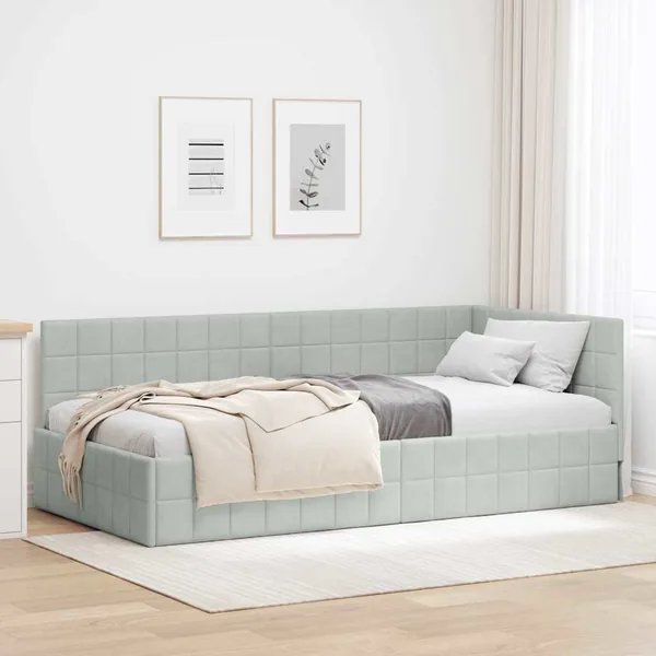 Cadre de lit d'angle Gris clair 90 cm x 200 cm Velours