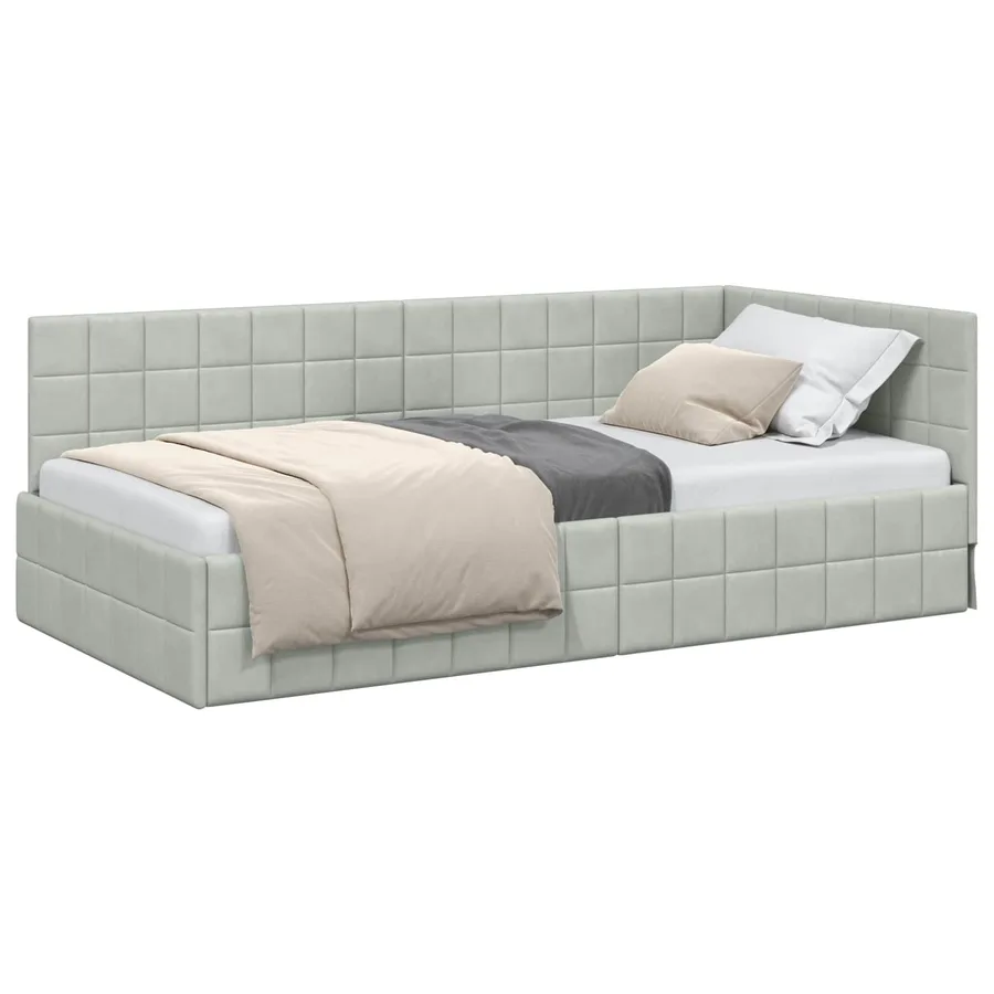 Cadre de lit d'angle Gris clair 90 cm x 200 cm Velours - 2