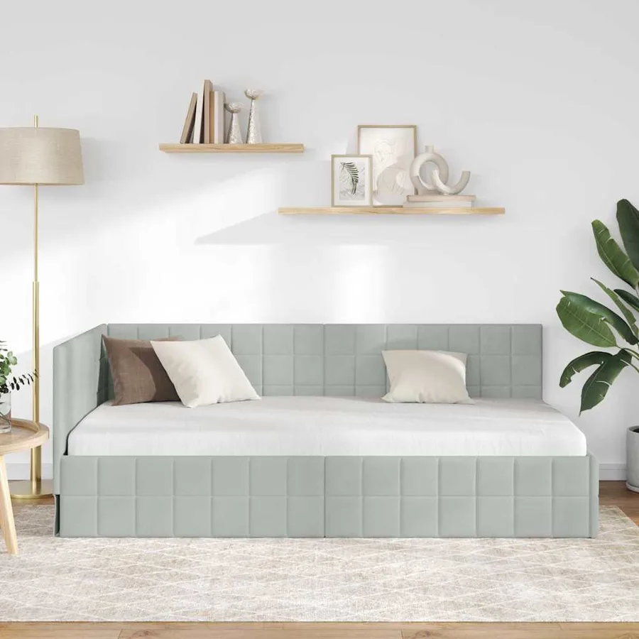 Cadre de lit d'angle Gris clair 90 cm x 200 cm Velours - 3