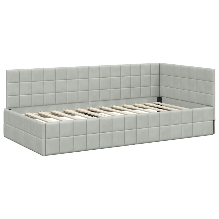 Cadre de lit d'angle Gris clair 90 cm x 200 cm Velours - 4
