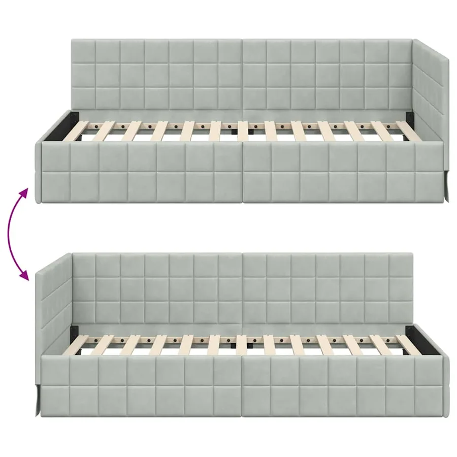 Cadre de lit d'angle Gris clair 90 cm x 200 cm Velours - 9
