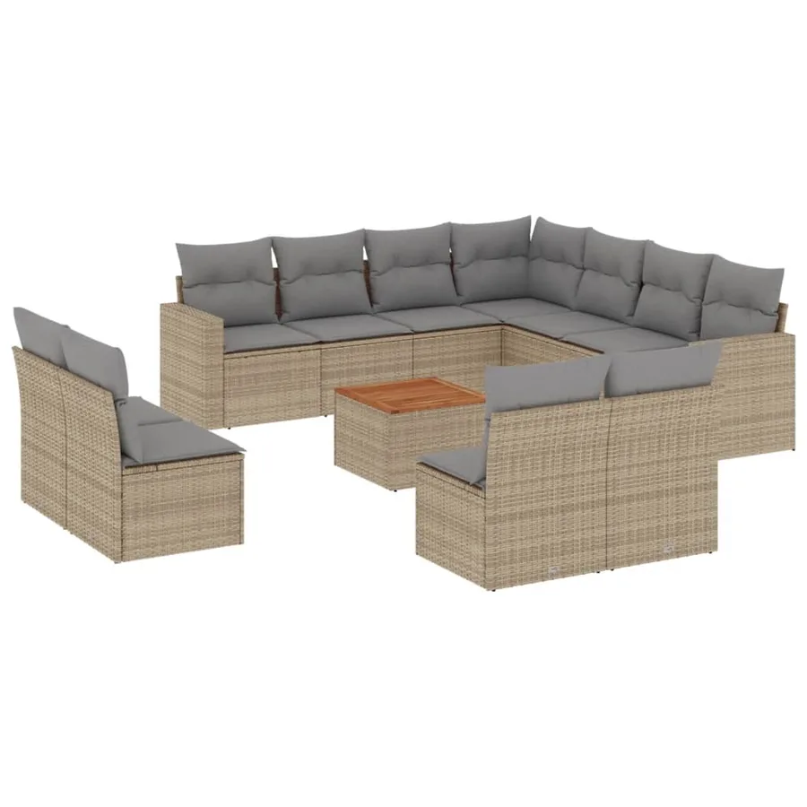 Salon de jardin avec coussins 12 pcs beige résine tressée - 2