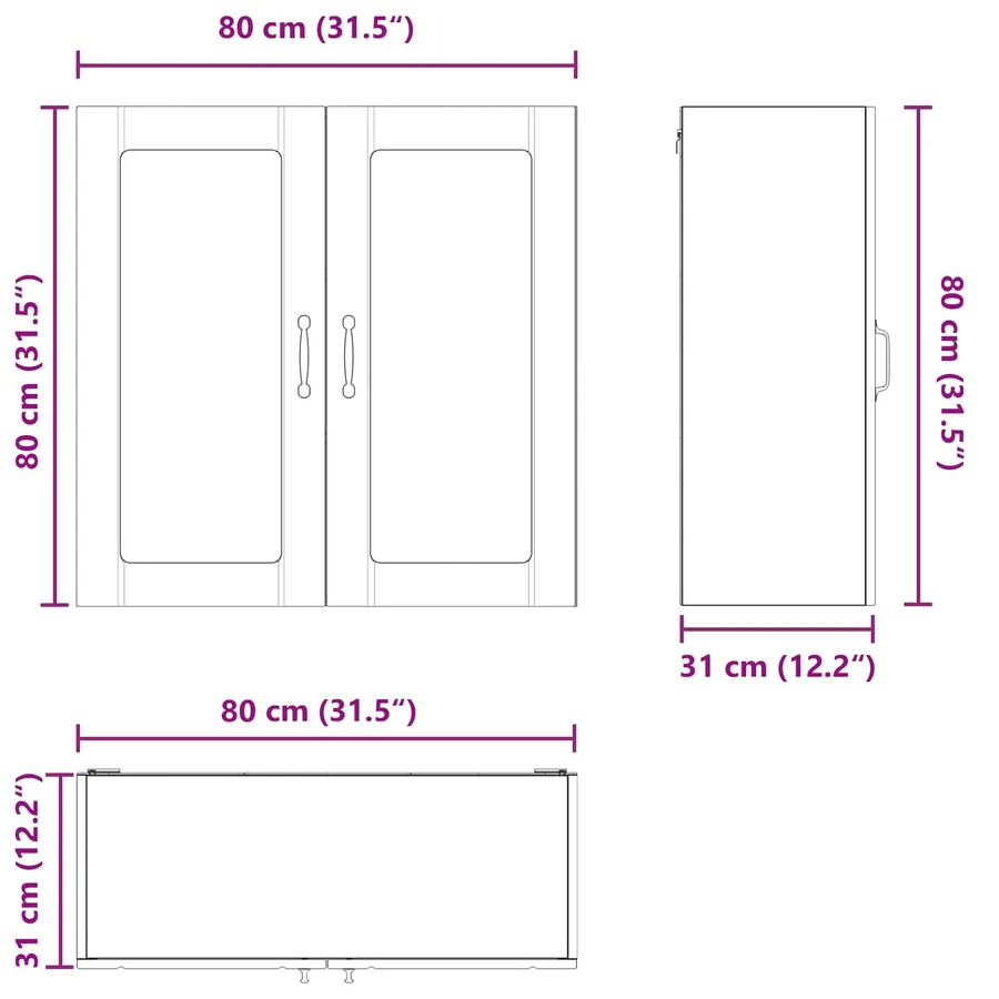 Cabinet en verre mural LUCCA Chêne brun 80 x 31 x 80 cm - 12
