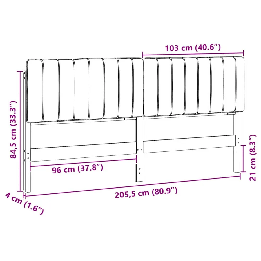 Tête de lit capitonnée Marron et Noir 200 cm Pin massif - 13
