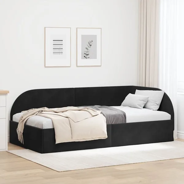 Cadre de lit d'angle Noir 80 cm x 200 cm Velours