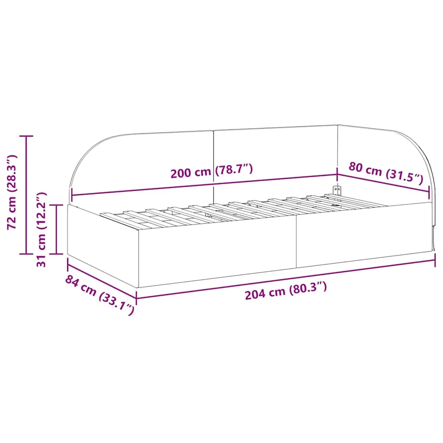 Cadre de lit d'angle Noir 80 cm x 200 cm Velours - 11