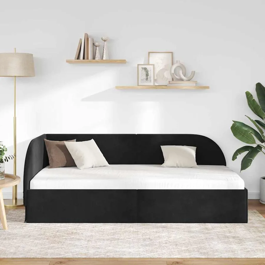 Cadre de lit d'angle Noir 80 cm x 200 cm Velours - 3