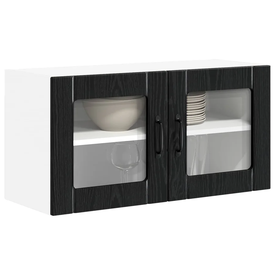 Cabinet en verre mural LUCCA Chêne noir 80 x 31 x 40 cm - 3