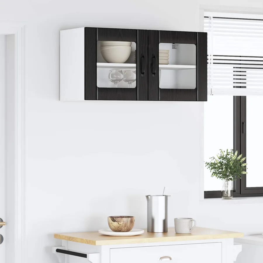 Cabinet en verre mural LUCCA Chêne noir 80 x 31 x 40 cm - 4