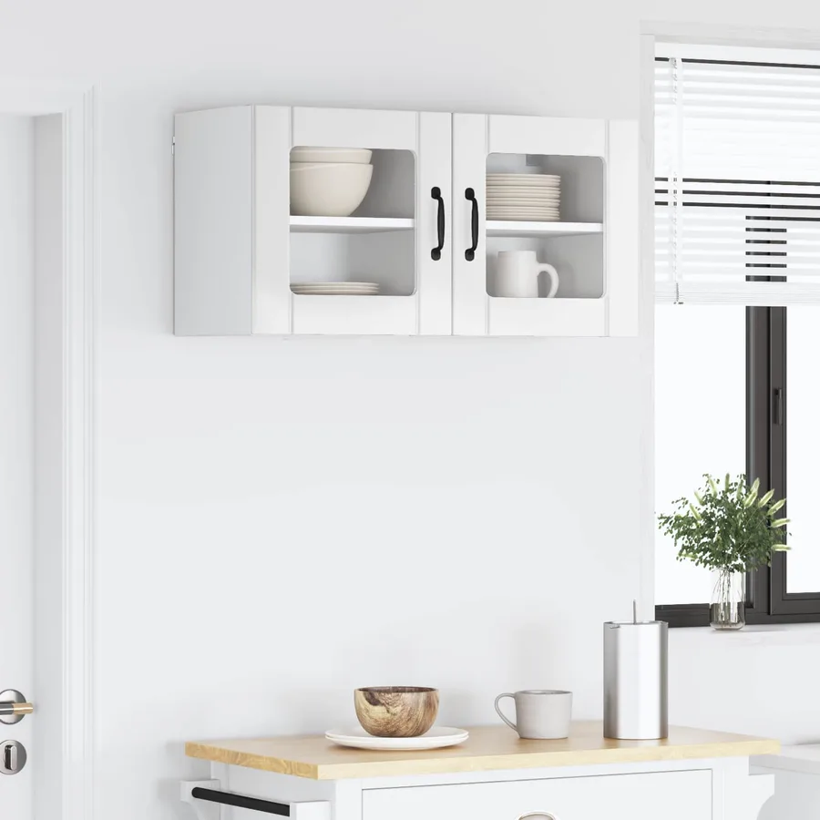 Cabinet en verre mural LUCCA 2 pcs Blanc brillant - 4