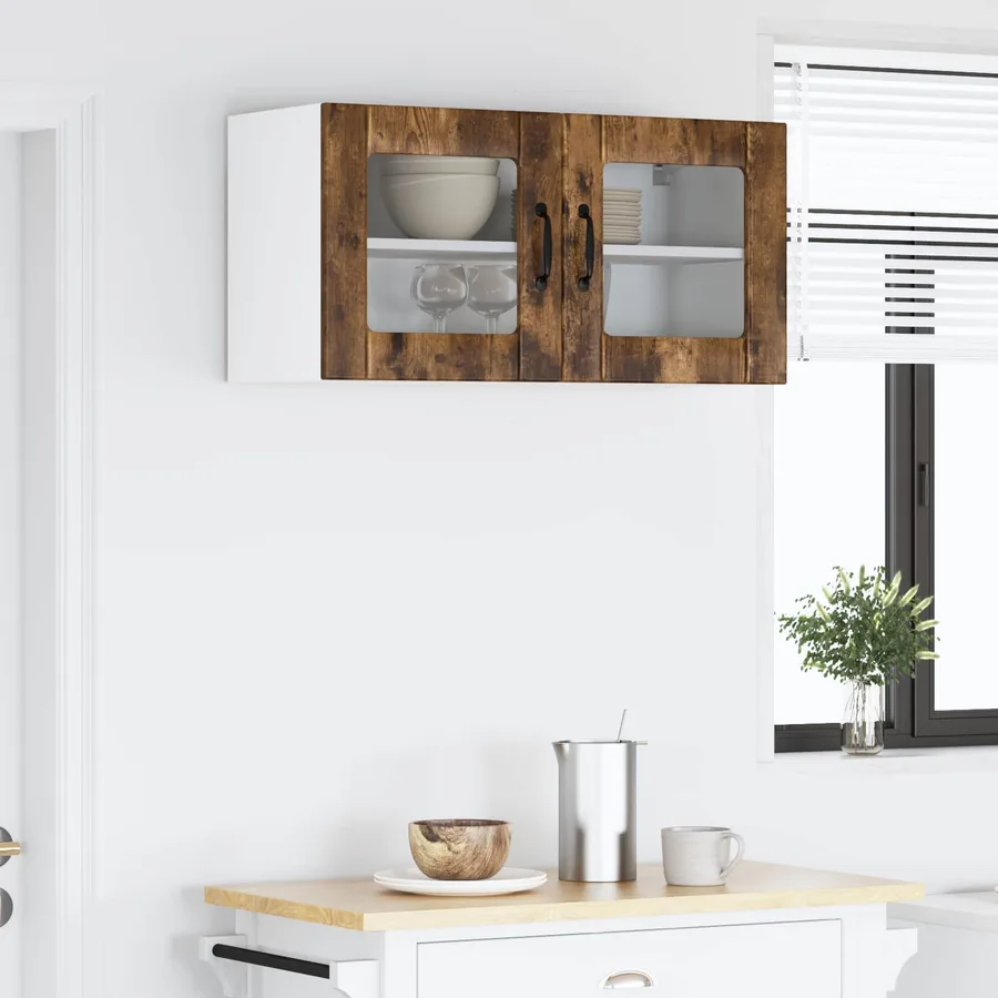 Cabinet en verre mural LUCCA Chêne fumé 80 x 31 x 40 cm - 4