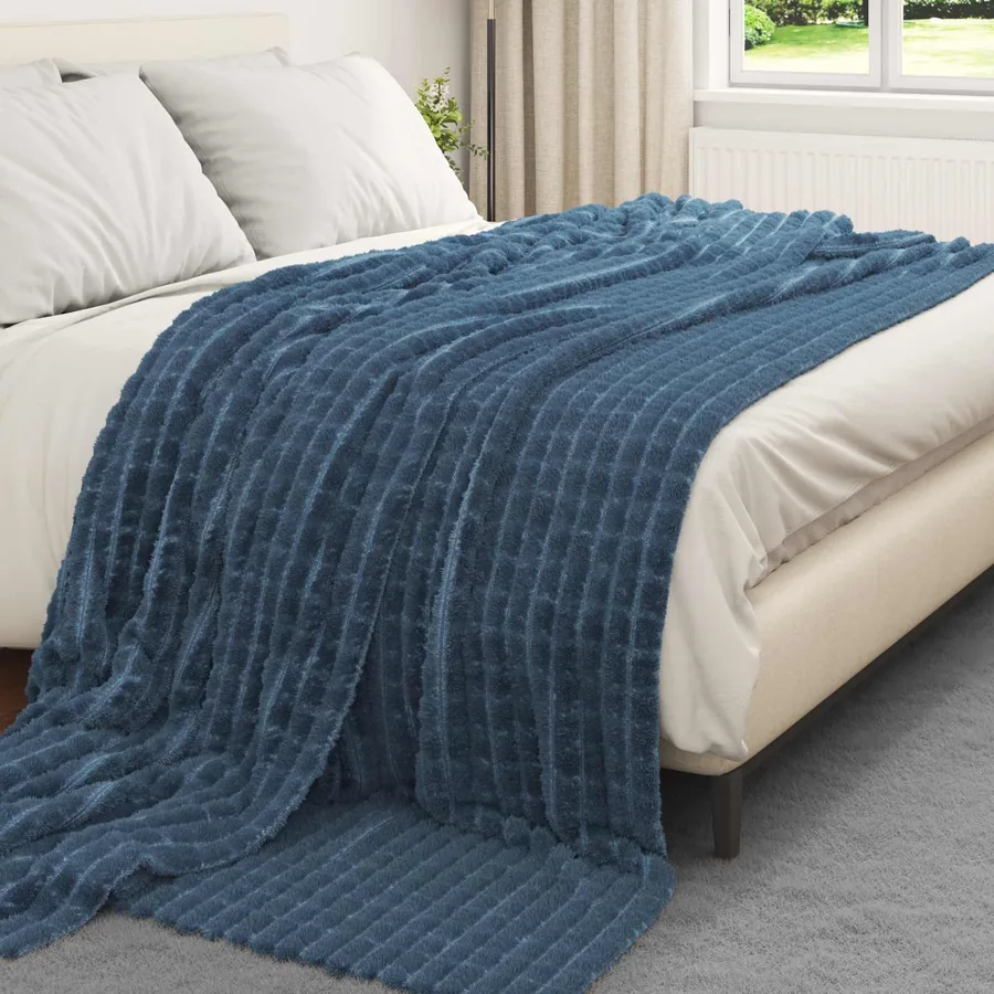 Jeté Bleu marine 270 x 240 cm Toison - 3
