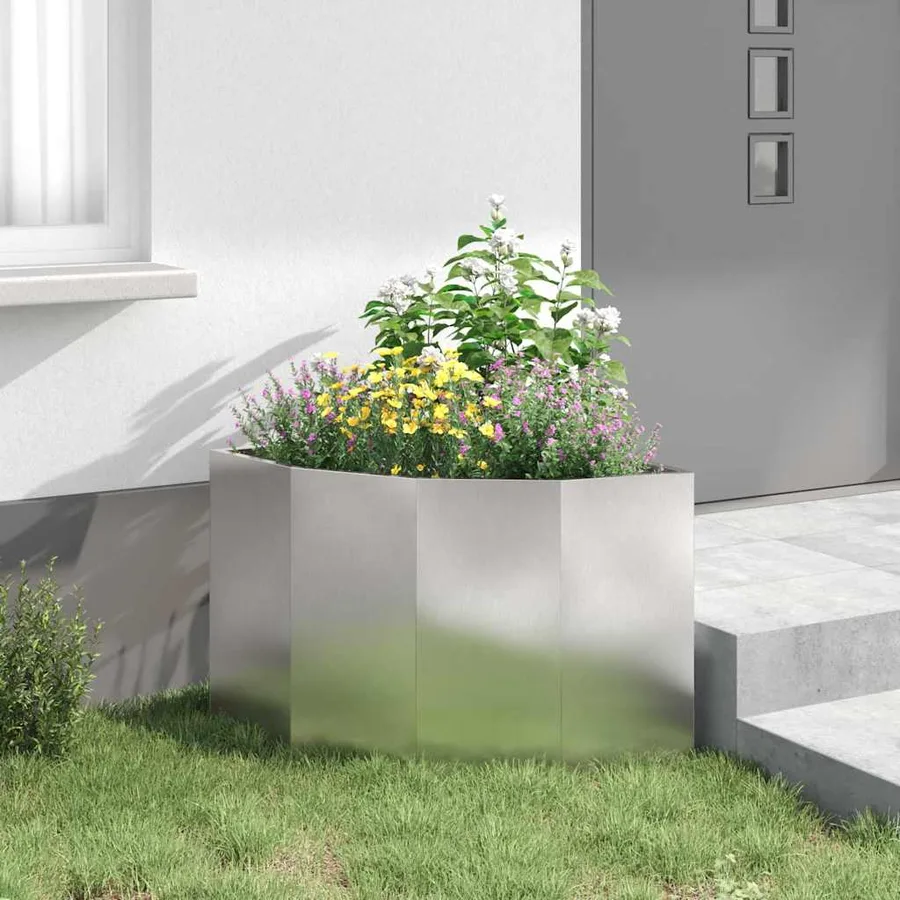 Jardinière d'Angle Argent 60 x 60 x 50 cm Acier inoxydable - 4