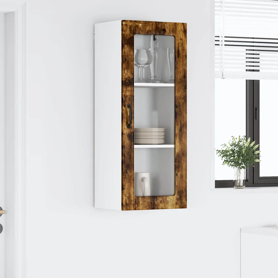 Cabinet en verre mural LUCCA Chêne fumé 40 x 31 x 100 cm - 4