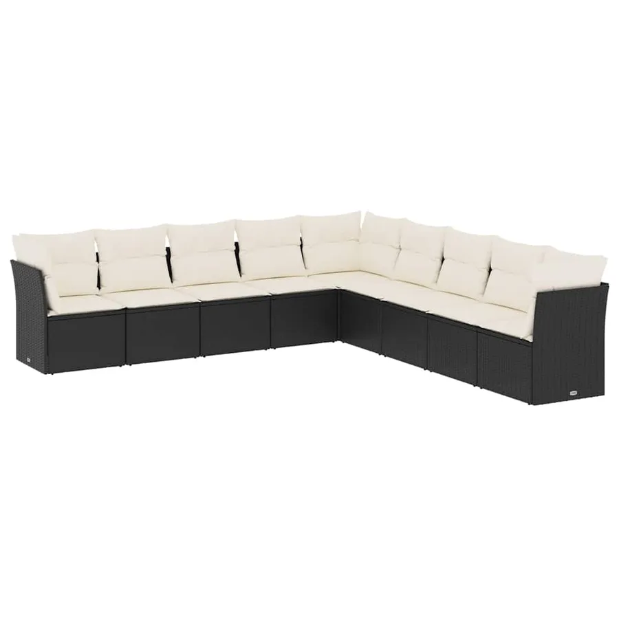 Salon de jardin 9 pcs avec coussins noir résine tressée - 2