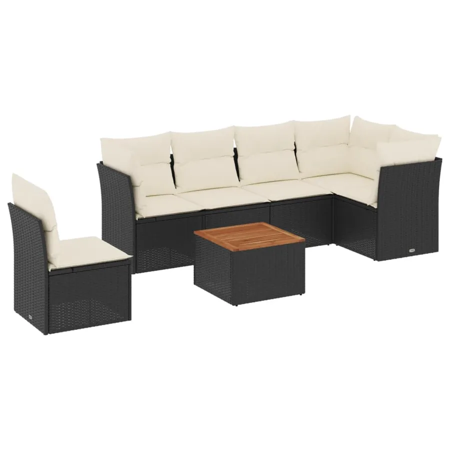 Salon de jardin 7 pcs avec coussins noir résine tressée 62 x 62 x 69 cm - 56,4 kg - 2