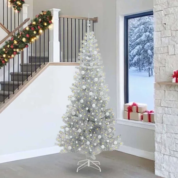 Sapin de Noël avec 300 LED avec support Argent 240 cm PET