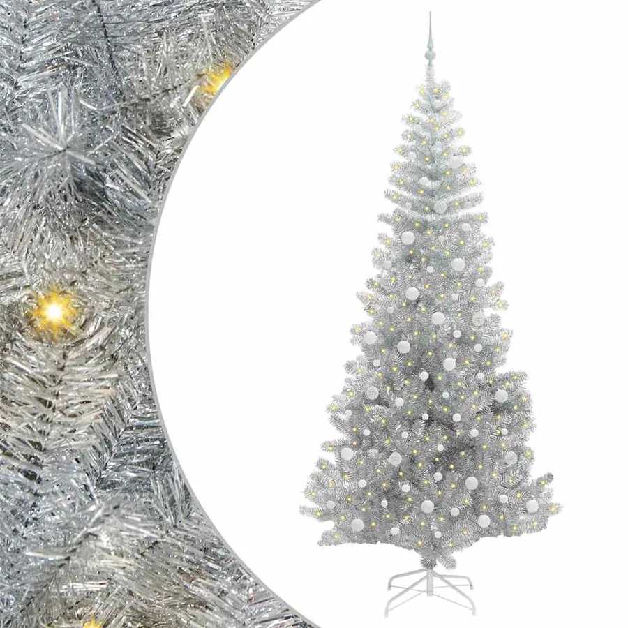 Sapin de Noël avec 300 LED avec support Argent 240 cm PET - 2