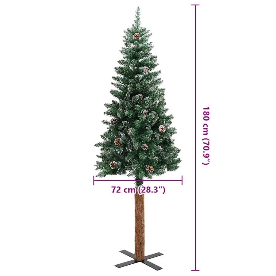 Sapin de Noël mince Vert 180 cm PVC et bois de pin massif - 14