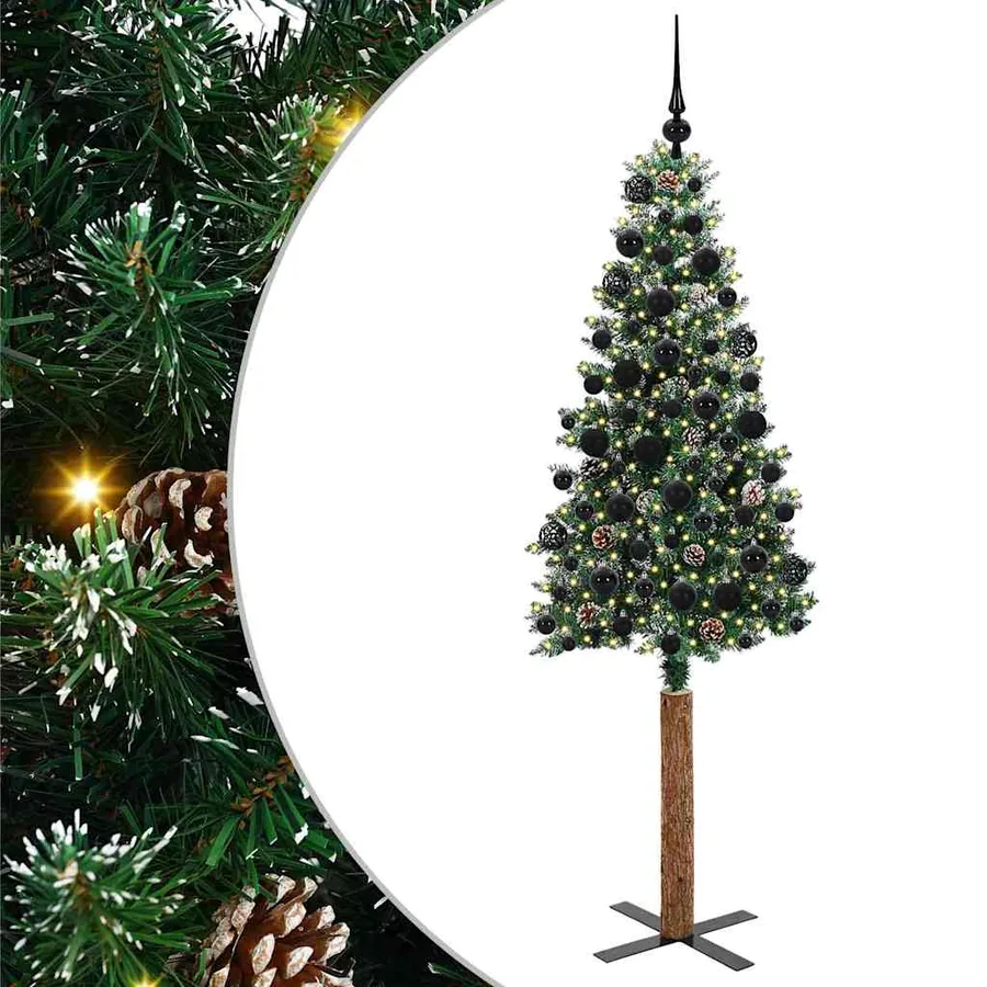 Sapin de Noël mince Vert 180 cm PVC et bois de pin massif - 2