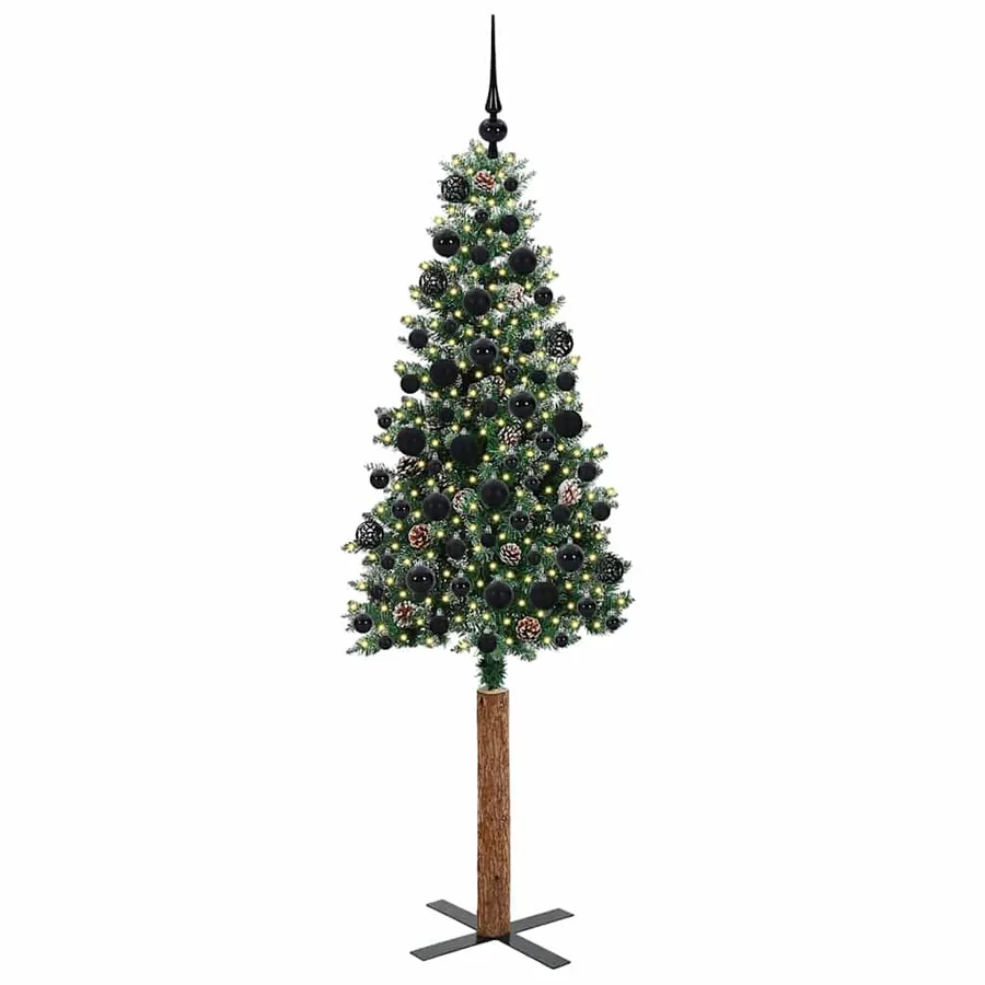 Sapin de Noël mince Vert 180 cm PVC et bois de pin massif - 3