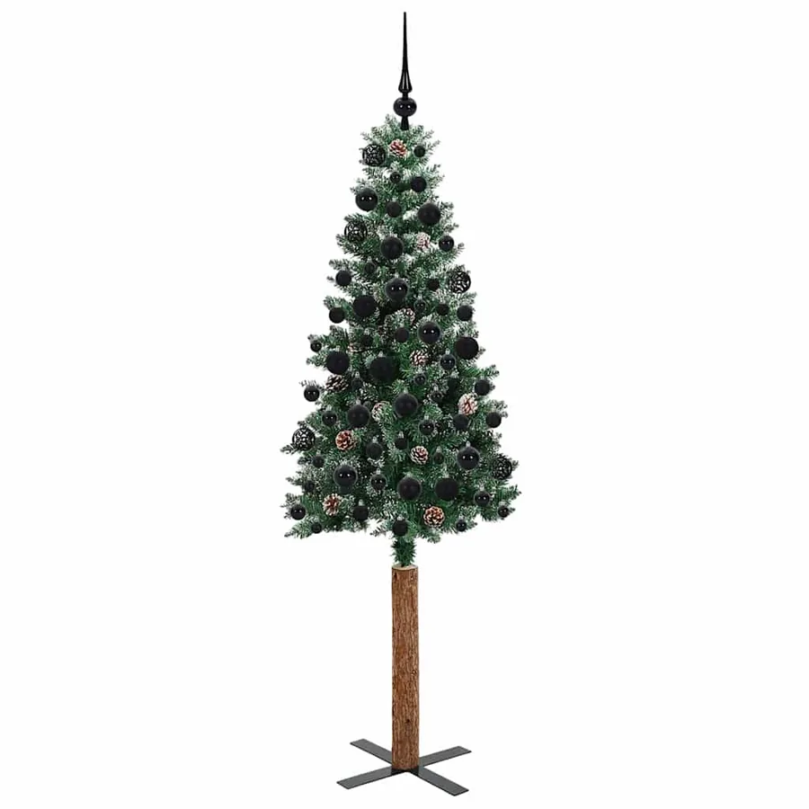 Sapin de Noël mince Vert 180 cm PVC et bois de pin massif - 4