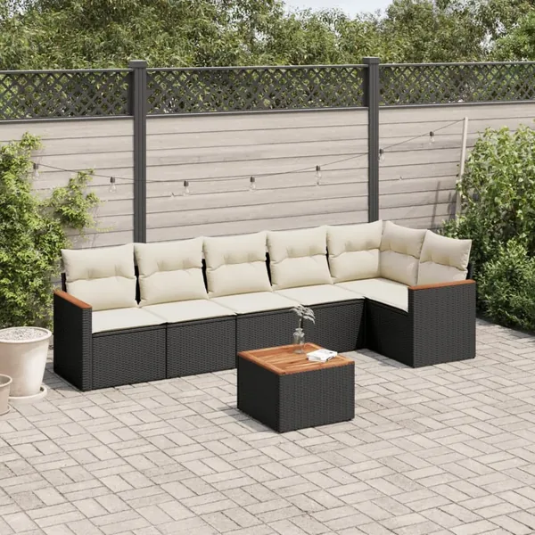 Salon de jardin 7 pcs avec coussins noir résine tressée 62 x 62 x 69 cm - 55,6 kg