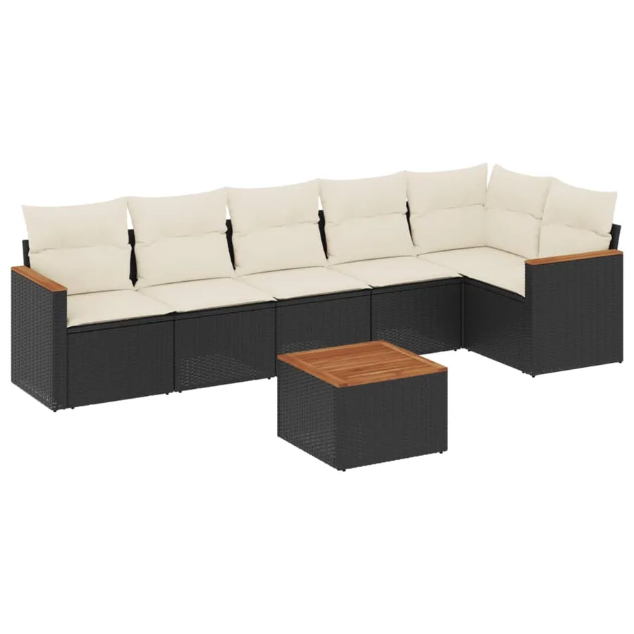 Salon de jardin 7 pcs avec coussins noir résine tressée 62 x 62 x 69 cm - 55,6 kg - 2
