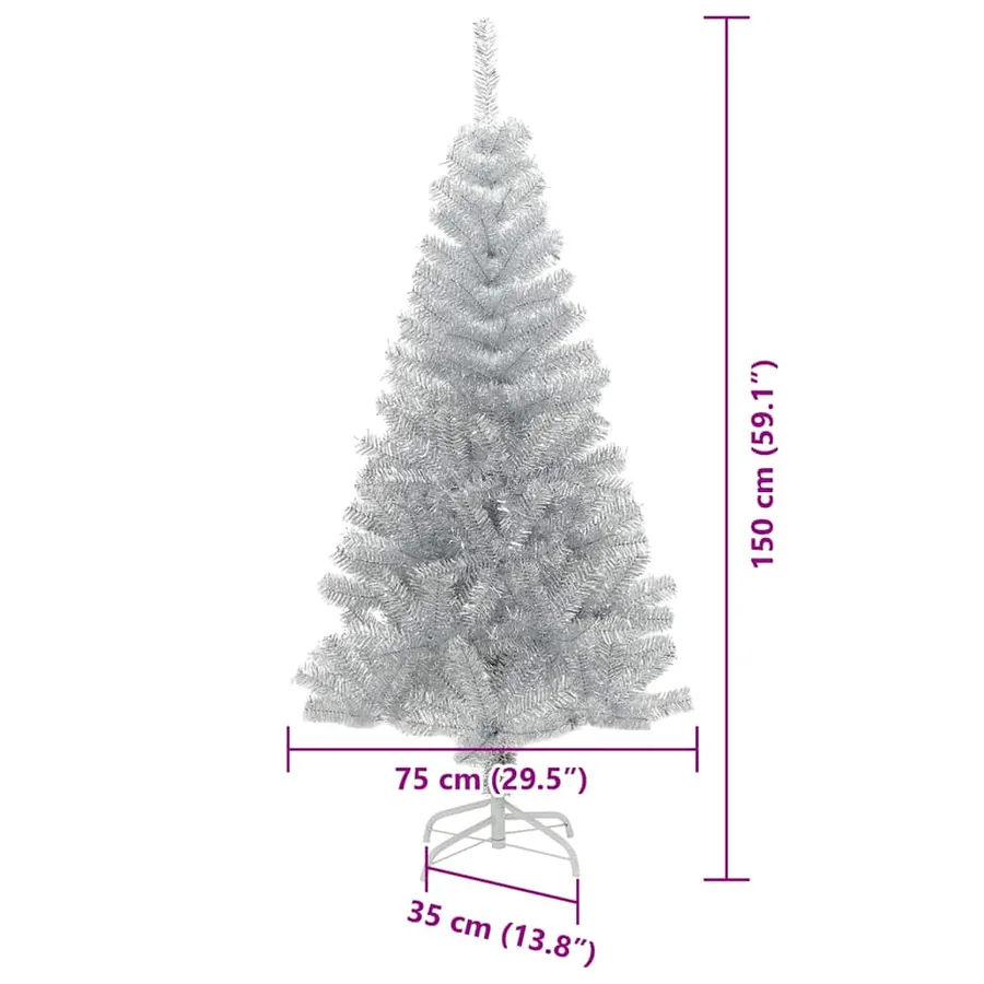 Sapin de Noël avec 150 LED avec support Argent 150 cm PET - 14
