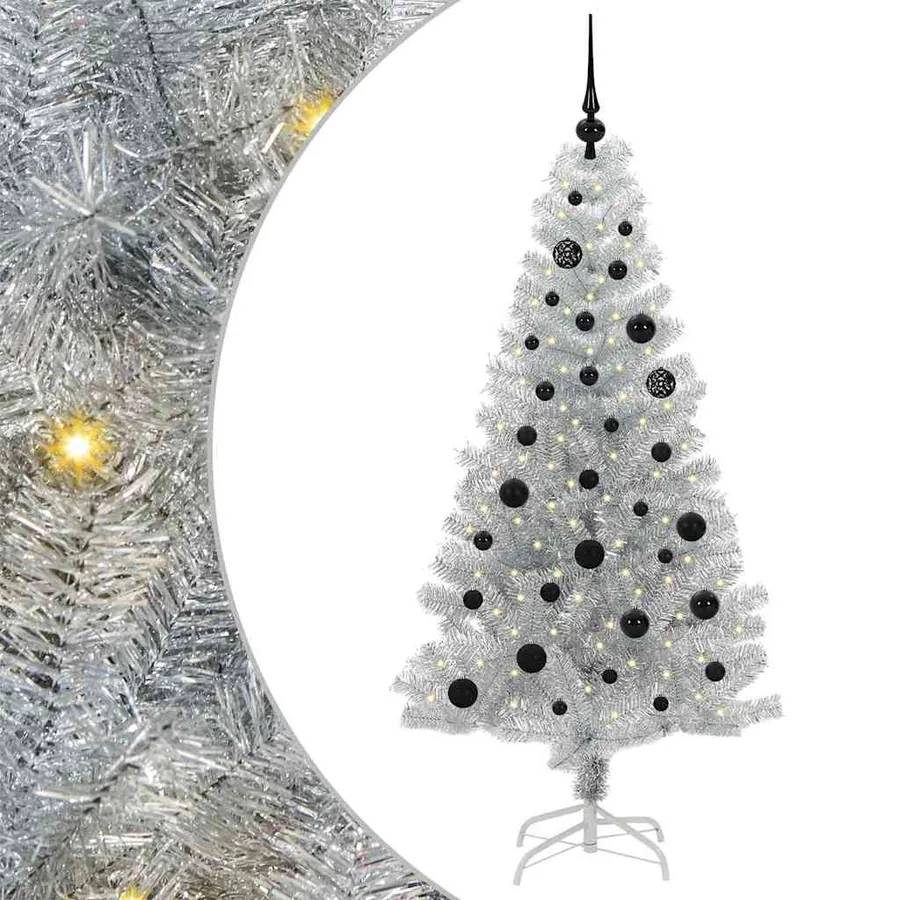 Sapin de Noël avec 150 LED avec support Argent 150 cm PET - 2