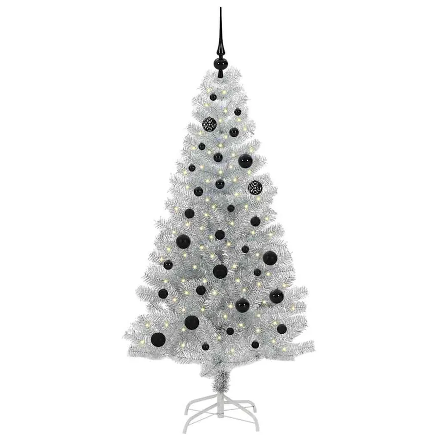 Sapin de Noël avec 150 LED avec support Argent 150 cm PET - 3