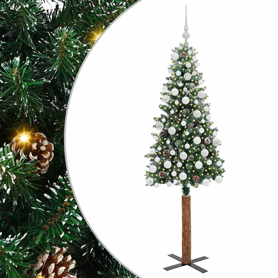 Sapin de Noël mince Vert 180 cm PVC et bois de pin massif - 2
