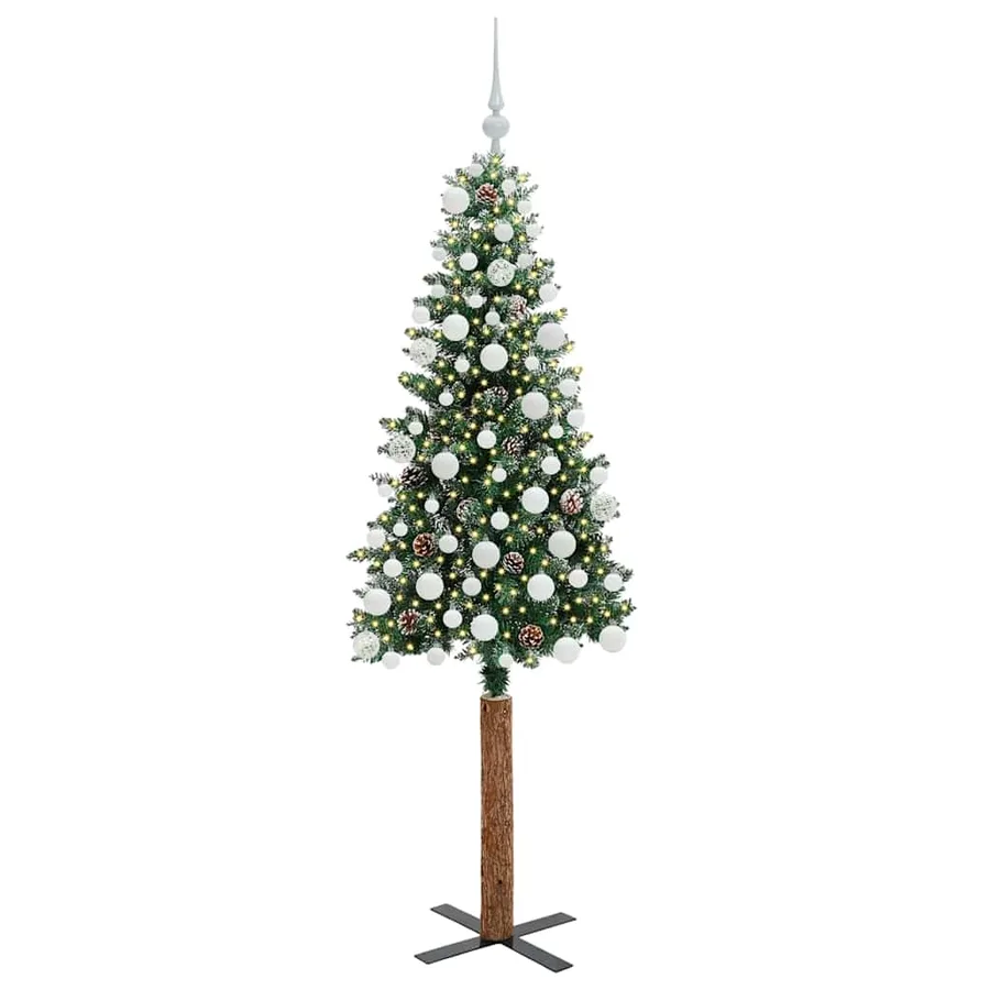 Sapin de Noël mince Vert 180 cm PVC et bois de pin massif - 3