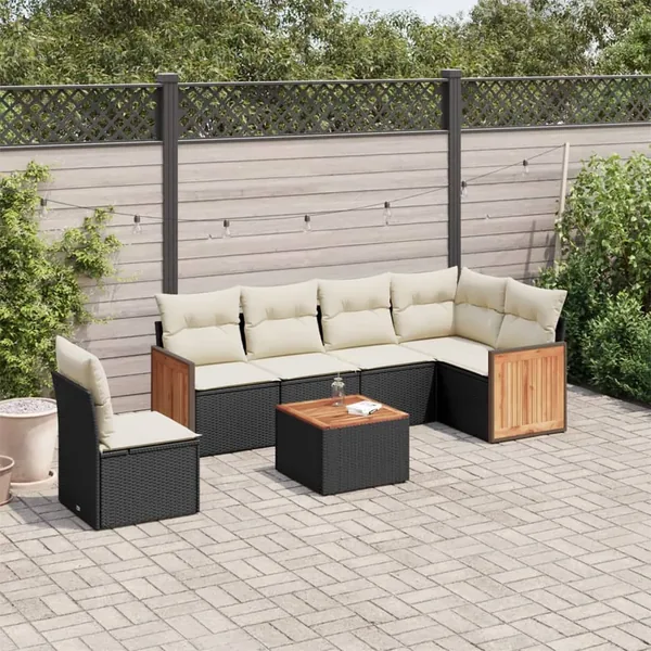 Salon de jardin 7 pcs avec coussins noir résine tressée 62 x 62 x 69 cm - 58,0 kg