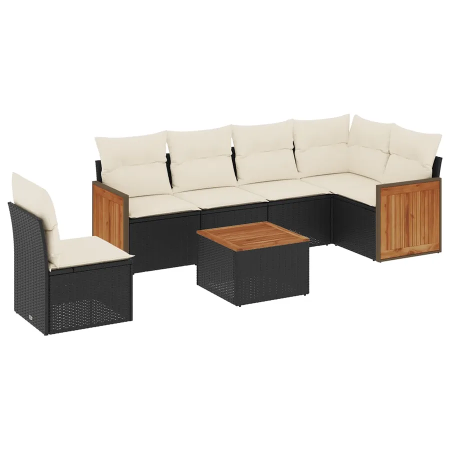 Salon de jardin 7 pcs avec coussins noir résine tressée 62 x 62 x 69 cm - 58,0 kg - 2